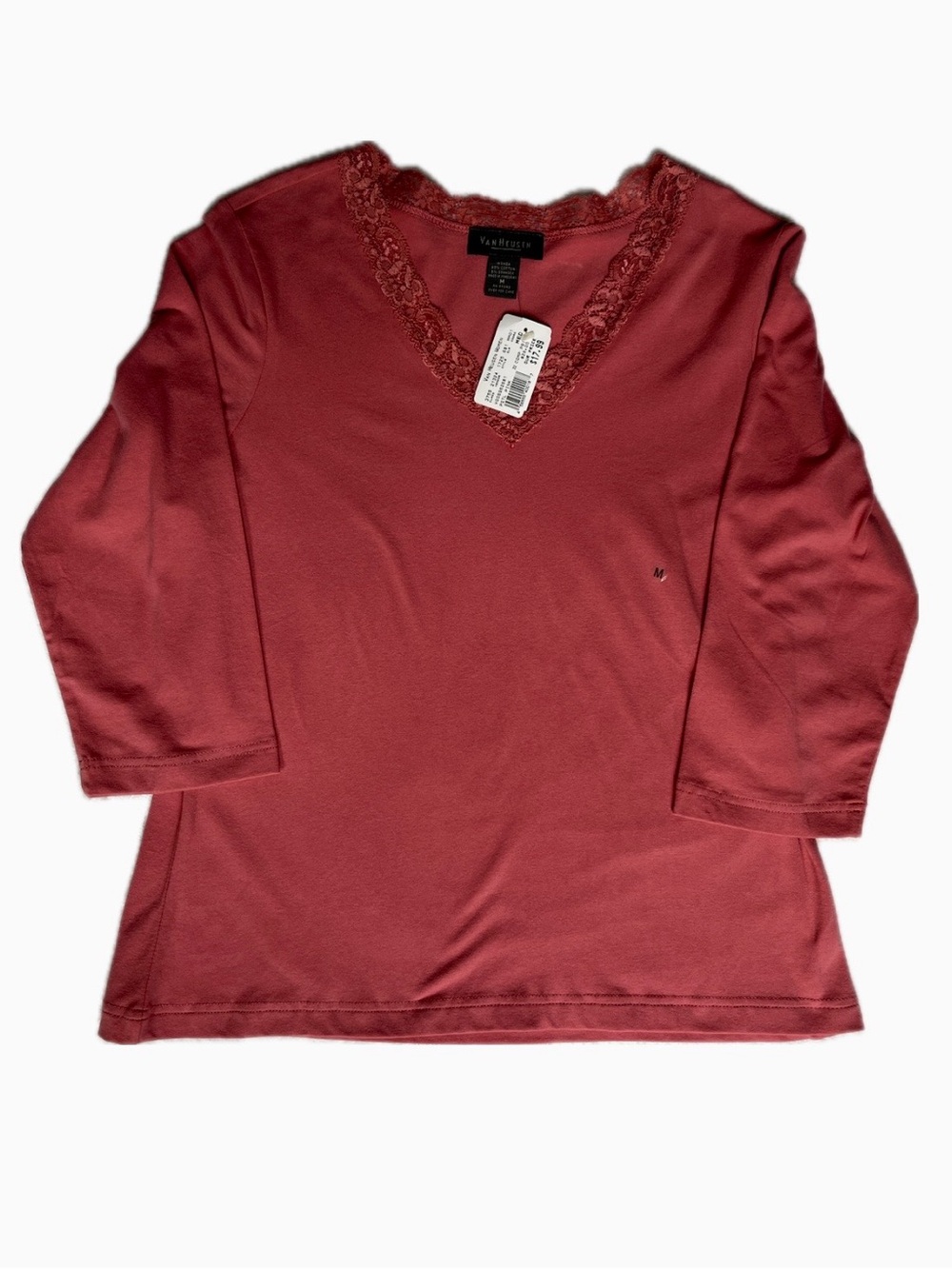 NWT Van Heusen Women's Lace Trim V-Neck Long Sleeve Top - Pastel Pink